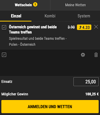 bwin boost zu Polen gegen Österreich am 21.6.2024