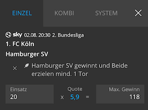 Köln vs HSV Boost bei Neobet