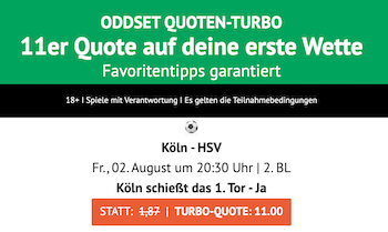 Oddset Quotenboost zu Köln gegen HSV 1. Tor