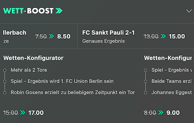 Die Wettboosts bei bet365 für Union Berlin gegen St. Pauli