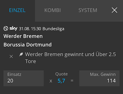 Neobet Boost zu Bremen gegen Dortmund am 31.8.2024