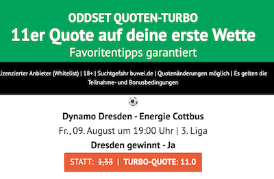 Quoten Turbo zu Dresden gegen Cottbus am 9.8.2024