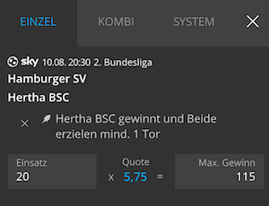 Hamburger SV gegen Hertha Boost bei Neobet