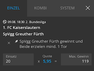 Neobet Boost zu Kaiserslautern gegen Greuther Fürth