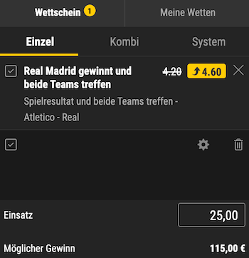 Bwin Boost zu Atletico gegen Real Madrid am 29.9.2024