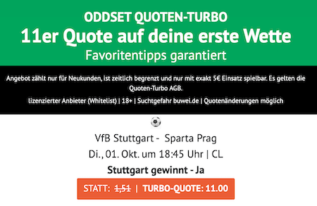 Quote 11,00 bei ODDSET auf Stuttgart gewinnt gegen Prag