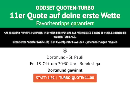 ODDSET boosted die Quote von BVB gewinnt gegen St. Pauli auf 11,00