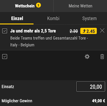 Boost zu Italien gegen Belgien bei bwin