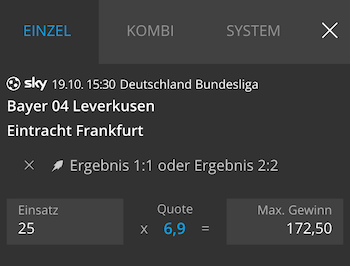 Neobet Boost zu 1:1 oder 2:2 bei Leverkusen gegen Frankfurt