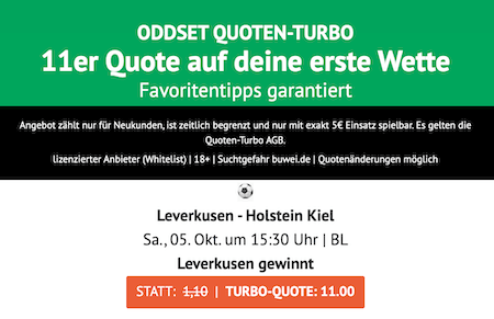 Oddset Boost zu Leverkusen gegen Kiel am 6. Spieltag