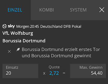 Neobet Boost zu Wolfsburg gegen Dortmund im DFB-Pokal