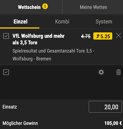 Quotenboost bei bwin auf Wolfsburg gegen Bremen