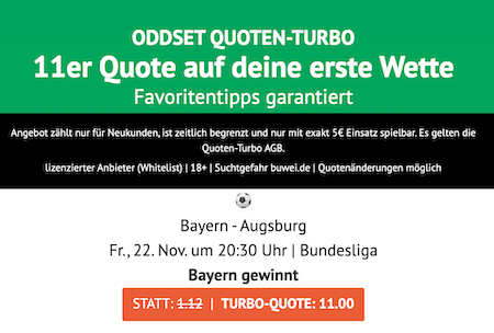 Boost zu Bayern gegen Augsburg bei ODDSET