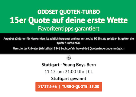 Boost zu Stuttgart gegen YB Bern in der Champions League bei ODDSET