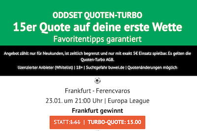 Boost bei ODDSET zu Frankfurt gegen Ferencvaros