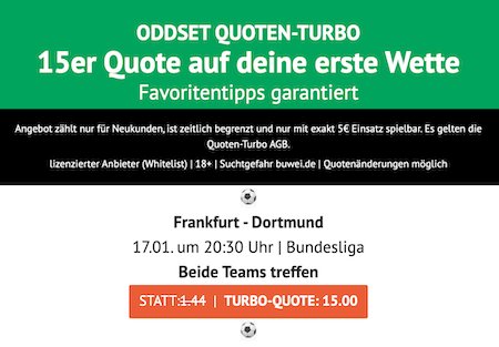 Quote 15,00 bei ODDSET auf Frankfurt und Dortmund treffen